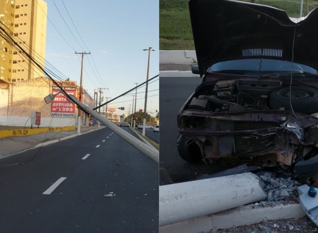 Motorista foge após derrubar poste e causar transtornos no trânsito no centro de Marília