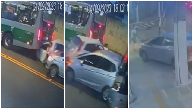 Ônibus não freia, ‘esmaga’ carros e causa atropelamento na Zona Leste de SP
