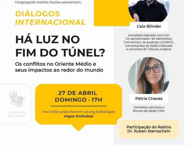 Diálogos Internacional na CIP  reunirá Caio Blinder e Petria Chaves em debate sobre  os impactos dos conflitos no Oriente Médio