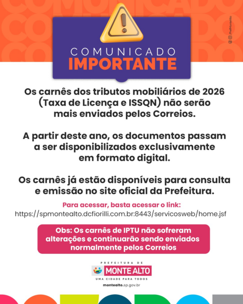 Monte Alto: Carnês de tributos agora só estarão disponíveis online pela Prefeitura