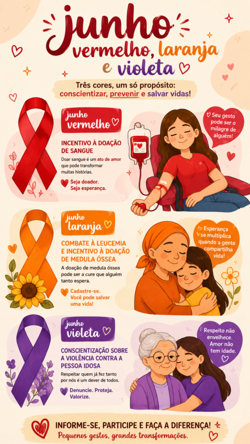 Campanhas de Conscientização em Junho: Vermelho, Laranja e Violeta Abordam Saúde e Direitos dos Idosos