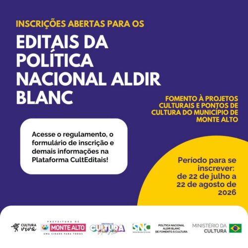 Monte Alto dá início ao período de inscrições para os editais da Política Nacional Aldir Blanc 2026