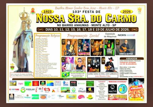 Monte Alto se prepara para a 103ª Festa em Honra a Nossa Senhora do Carmo com uma programação especial e atrações imperdíveis no bairro Anhumas