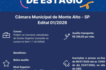 Câmara de Monte Alto prorroga prazo para inscrição em seleção de estagiários