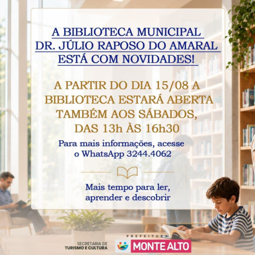 Biblioteca Municipal de Monte Alto agora funcionará aos sábados a partir de 15 de agosto