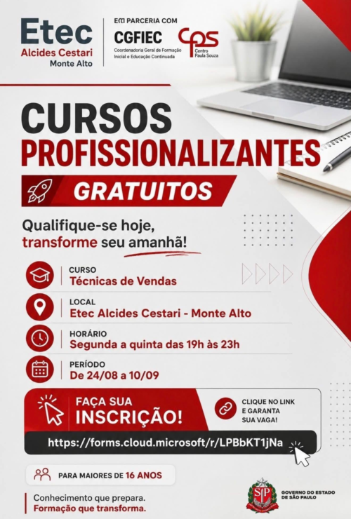 Etec Alcides Cestari disponibiliza curso gratuito de Estratégias em Vendas