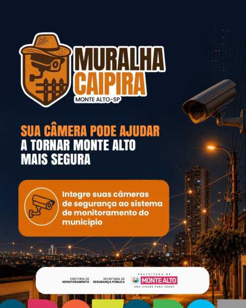 Câmeras particulares podem integrar sistema de monitoramento ‘Muralha Caipira’